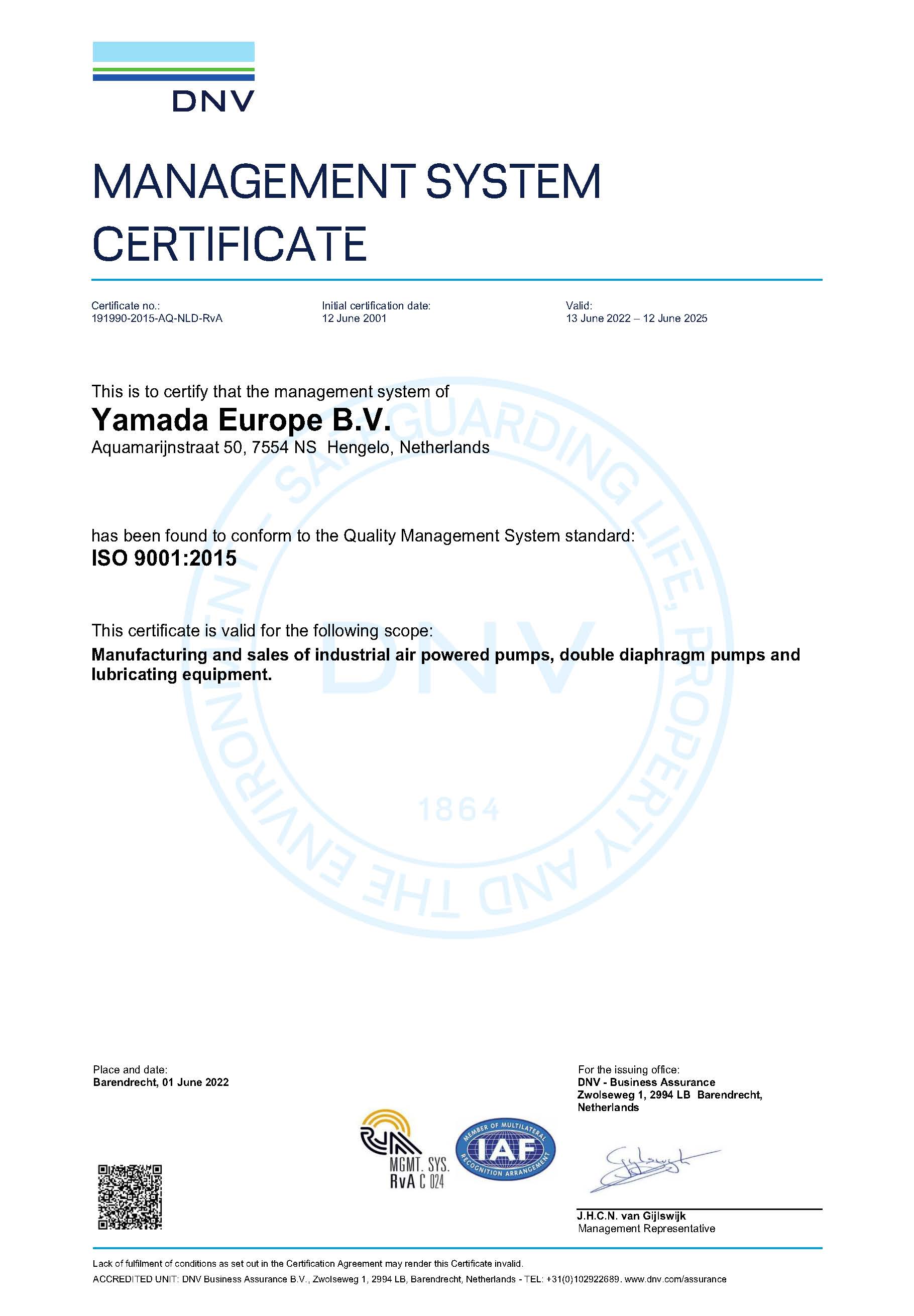 DNV - Management System Certificate - Yamada Europe